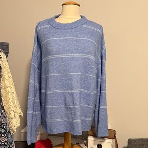 Divided Light Blue and White Crewneck Sweater